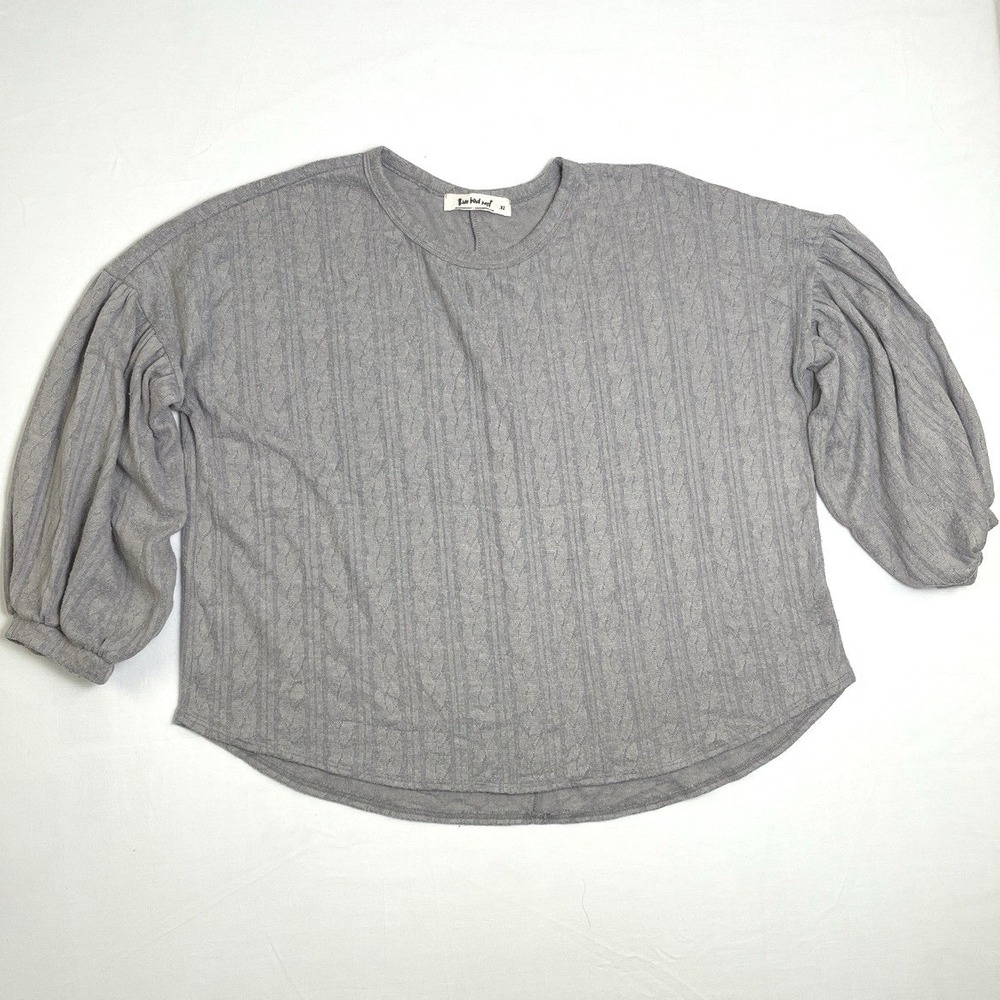 Three Bird Nest Womens Sweetheart Balloon Sleeve Knit Sweater‎ Gray Size XL